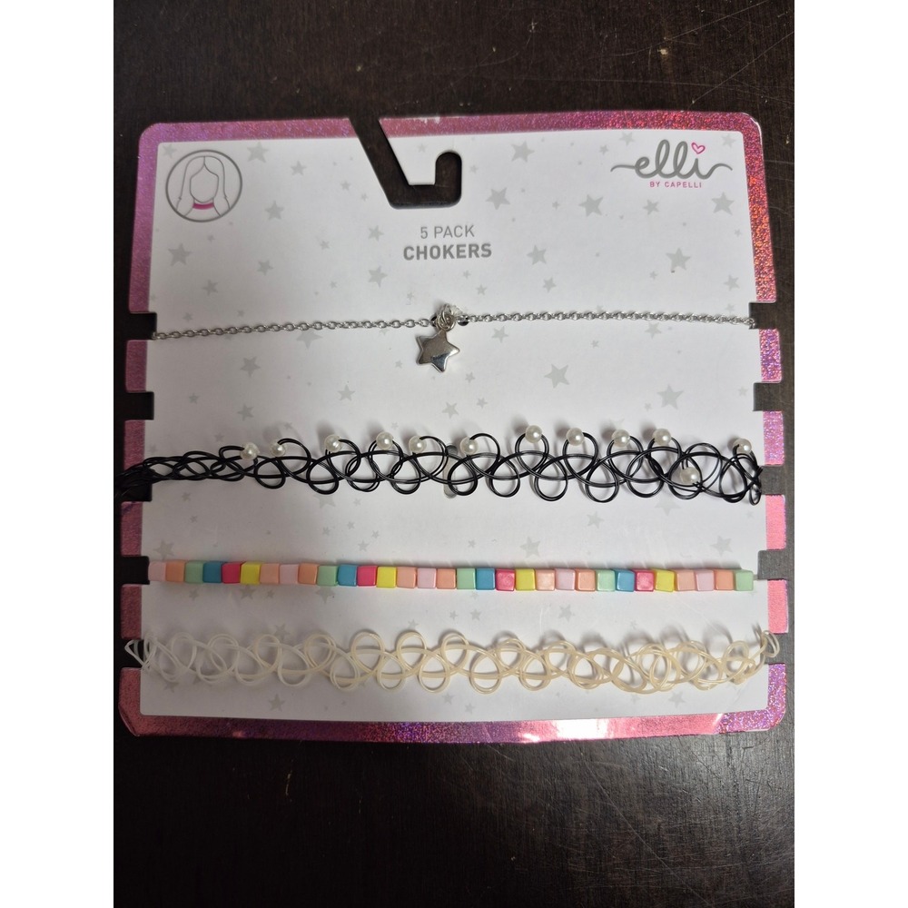 Elli by Capelli Y2K Aesthetic 4pc Choker Set Rainbow Star Pearl 8188